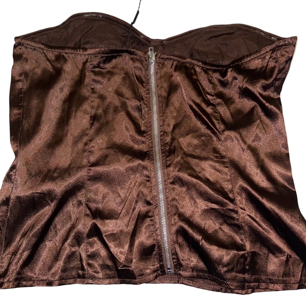 PrettyLittleThing Chocolate Satin Corset Top Size 10 - Picture 5 of 5
